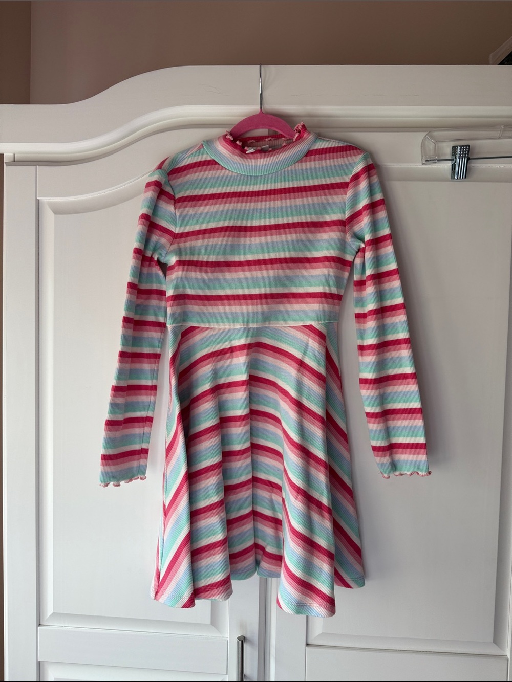 Girls' Janie and Jack Striped Long-Sleeve Skater Dress - Pink, Aqua & White